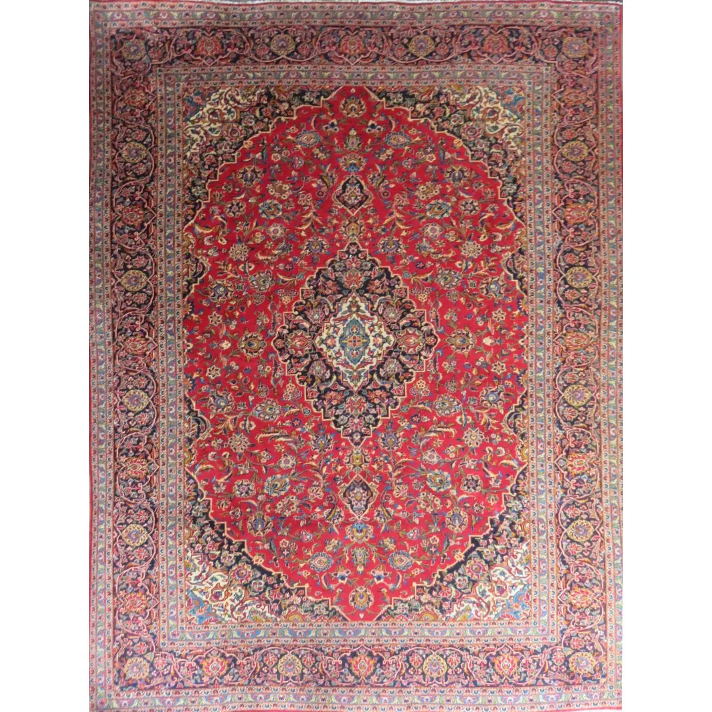 One Of The Kind Hand-Knotted Persian Wool Rug _ Luxurious Vintage Design, 13'0" x 9'8", Artisan Crafted